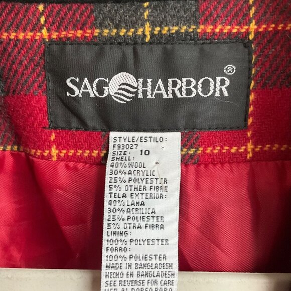 VTG Sag Harbor 10 Red Plaid Wool Bl Blazer Velvet Preppy Old Money Academia - Picture 4 of 10